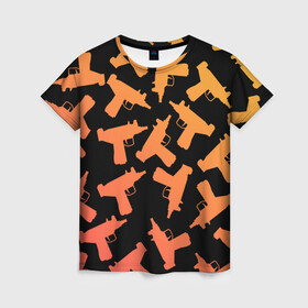 Женская футболка 3D с принтом Узи , 100% полиэфир ( синтетическое хлопкоподобное полотно) | прямой крой, круглый вырез горловины, длина до линии бедер | градиент | минимализм | оружие | пистолет автомат | узи