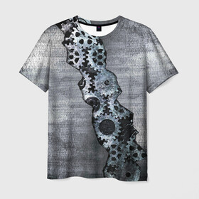 Мужская футболка 3D с принтом Шестеренки , 100% полиэфир | прямой крой, круглый вырез горловины, длина до линии бедер | метал | механизм | разлом | сталь | шестеренки