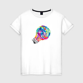 Женская футболка хлопок с принтом Лампочка , 100% хлопок | прямой крой, круглый вырез горловины, длина до линии бедер, слегка спущенное плечо | акварель | лампочка | мазки кистью | рисунок | цвета