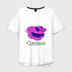 Мужская футболка хлопок Oversize с принтом Cuphead Glitch , 100% хлопок | свободный крой, круглый ворот, “спинка” длиннее передней части | glitch | голова | фиолетовый | чашка