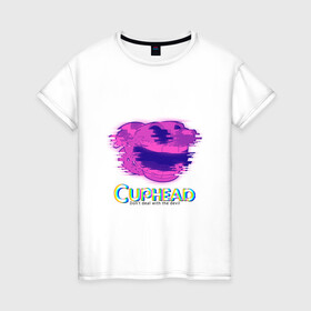 Женская футболка хлопок с принтом Cuphead Glitch , 100% хлопок | прямой крой, круглый вырез горловины, длина до линии бедер, слегка спущенное плечо | glitch | голова | фиолетовый | чашка