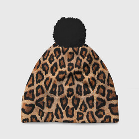 Шапка 3D c помпоном с принтом Шкура Леопарда , 100% полиэстер | универсальный размер, печать по всей поверхности изделия | leopard | skin | wool | кожа | леопард
