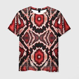 Мужская футболка 3D с принтом Красный Питон , 100% полиэфир | прямой крой, круглый вырез горловины, длина до линии бедер | змея | кожа | питон | чешуя