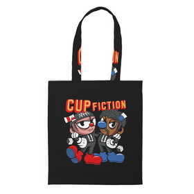 Шоппер 3D с принтом CUP FICTION , 100% полиэстер | Плотность: 200 г/м2; Размер: 34×35 см; Высота лямок: 30 см | art | cartoon | cup | cuphead | devil | dice | fiction | game | king | mugman | pulp | the | арт | бос | босс | голова | демон | дьявол | игра | капхед | криминальное | магмен | мультик | мультфильм | платформер | чаша | чашка | человек | черт 