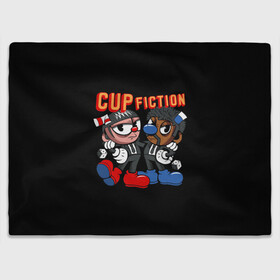 Плед 3D с принтом CUP FICTION , 100% полиэстер | закругленные углы, все края обработаны. Ткань не мнется и не растягивается | art | cartoon | cup | cuphead | devil | dice | fiction | game | king | mugman | pulp | the | арт | бос | босс | голова | демон | дьявол | игра | капхед | криминальное | магмен | мультик | мультфильм | платформер | чаша | чашка | человек | черт 