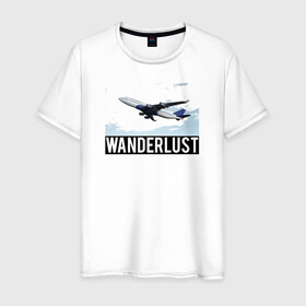 Мужская футболка хлопок с принтом Wanderlust , 100% хлопок | прямой крой, круглый вырез горловины, длина до линии бедер, слегка спущенное плечо. | Тематика изображения на принте: plane | travelholic | travellife | travelling | travelmore | wanderlust