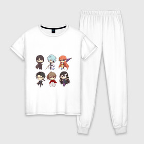 Женская пижама хлопок с принтом Gintama Characters , 100% хлопок | брюки и футболка прямого кроя, без карманов, на брюках мягкая резинка на поясе и по низу штанин | anime | ginatama | manga | аниме | гинтама | друзья | манга