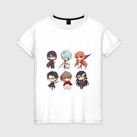 Женская футболка хлопок с принтом Gintama Characters , 100% хлопок | прямой крой, круглый вырез горловины, длина до линии бедер, слегка спущенное плечо | anime | ginatama | manga | аниме | гинтама | друзья | манга