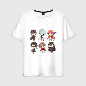 Женская футболка хлопок Oversize с принтом Gintama Characters , 100% хлопок | свободный крой, круглый ворот, спущенный рукав, длина до линии бедер
 | anime | ginatama | manga | аниме | гинтама | друзья | манга