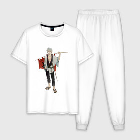 Мужская пижама хлопок с принтом Gintama Gintoki   , 100% хлопок | брюки и футболка прямого кроя, без карманов, на брюках мягкая резинка на поясе и по низу штанин
 | anime | ginatama | gintoki | manga | аниме | гинтама | гинтоки | друзья | манга