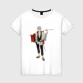Женская футболка хлопок с принтом Gintama Gintoki   , 100% хлопок | прямой крой, круглый вырез горловины, длина до линии бедер, слегка спущенное плечо | anime | ginatama | gintoki | manga | аниме | гинтама | гинтоки | друзья | манга