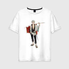 Женская футболка хлопок Oversize с принтом Gintama Gintoki   , 100% хлопок | свободный крой, круглый ворот, спущенный рукав, длина до линии бедер
 | anime | ginatama | gintoki | manga | аниме | гинтама | гинтоки | друзья | манга