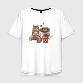 Мужская футболка хлопок Oversize с принтом Завтрак мечты , 100% хлопок | свободный крой, круглый ворот, “спинка” длиннее передней части | варенье | кофе | круассан | макарон | макарун