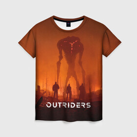 Женская футболка 3D с принтом Outriders , 100% полиэфир ( синтетическое хлопкоподобное полотно) | прямой крой, круглый вырез горловины, длина до линии бедер | game | outriders | rpg | shooter | босс | всадники | игра | монстр | рпг | шутер