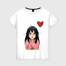 Женская футболка хлопок с принтом Anime love , 100% хлопок | прямой крой, круглый вырез горловины, длина до линии бедер, слегка спущенное плечо | anime | аниме | девушка | очки | сердце | смущение | тян