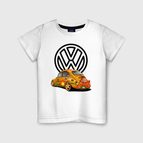 Детская футболка хлопок с принтом Volkswagen  , 100% хлопок | круглый вырез горловины, полуприлегающий силуэт, длина до линии бедер | car | volkswagen | жук | классика | машина | скорость
