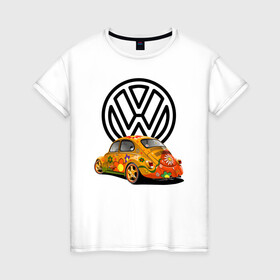 Женская футболка хлопок с принтом Volkswagen  , 100% хлопок | прямой крой, круглый вырез горловины, длина до линии бедер, слегка спущенное плечо | car | volkswagen | жук | классика | машина | скорость