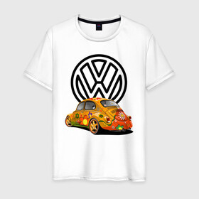 Мужская футболка хлопок с принтом Volkswagen  , 100% хлопок | прямой крой, круглый вырез горловины, длина до линии бедер, слегка спущенное плечо. | car | volkswagen | жук | классика | машина | скорость