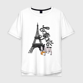Мужская футболка хлопок Oversize с принтом Бонжур , 100% хлопок | свободный крой, круглый ворот, “спинка” длиннее передней части | Тематика изображения на принте: париж | франция | цветы | эйфелева башня