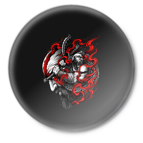 Значок с принтом Kratos ,  металл | круглая форма, металлическая застежка в виде булавки | gad of war | game | games | god of war | god of wor | атрей | атрэй | бог войны | игра | игры | кратос