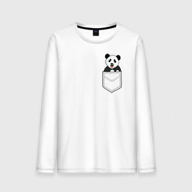 Мужской лонгслив хлопок с принтом Довольная Панда в Кармане , 100% хлопок |  | animals | beats | head | panda | pocket | в кармане | голова | животные | звери | лапки | любовь | панда | улыбка