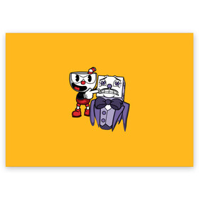 Поздравительная открытка с принтом CUPHEAD , 100% бумага | плотность бумаги 280 г/м2, матовая, на обратной стороне линовка и место для марки
 | art | cartoon | cup | cuphead | devil | dice | game | king | mugman | the | арт | бос | босс | голова | демон | дьявол | игра | капхед | магмен | мультик | мультфильм | платформер | чаша | чашка | человек | черт