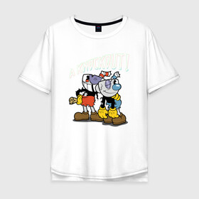 Мужская футболка хлопок Oversize с принтом CUPHEAD , 100% хлопок | свободный крой, круглый ворот, “спинка” длиннее передней части | art | cartoon | cup | cuphead | devil | dice | game | king | mugman | the | арт | бос | босс | голова | демон | дьявол | игра | капхед | магмен | мультик | мультфильм | платформер | чаша | чашка | человек | черт