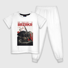 Детская пижама хлопок с принтом BRZRKR , 100% хлопок |  брюки и футболка прямого кроя, без карманов, на брюках мягкая резинка на поясе и по низу штанин
 | Тематика изображения на принте: 2077 | brzrkr | comics | cyberpunk | john wick | johnny | keanu | netflix | reeves | samurai | silverhand | джон | джонни | киану | киберпанк | комиксы | ривз | самурай | сериал | сильверхенд | уик