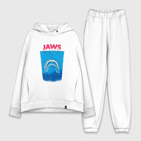 Женский костюм хлопок Oversize с принтом Jaws Челюсти   Прикол ,  |  | art | film | horror | killer | merch | movie | parody | shark | teeth | white | акула | арт | белая акула | вставная челюсть | зубы | иллюстрация | кино | мерч | пародия | пародия на постер | пенсия | спилберг | стакан | фильм 