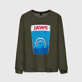 Мужской свитшот хлопок с принтом Jaws Челюсти - Прикол , 100% хлопок |  | art | film | horror | killer | merch | movie | parody | shark | teeth | white | акула | арт | белая акула | вставная челюсть | зубы | иллюстрация | кино | мерч | пародия | пародия на постер | пенсия | спилберг | стакан | фильм 