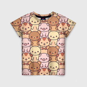 Детская футболка 3D с принтом Кавайные животные , 100% гипоаллергенный полиэфир | прямой крой, круглый вырез горловины, длина до линии бедер, чуть спущенное плечо, ткань немного тянется | animal | animals | bear | cat | cute | kawaii | kitten | kitty | neko | pattern | pig | piggy | кавайи | кот | котенок | котята | кошечка | медведь | медвежата | медвежонок | милота | неко | паттерн | свинка | свинья | собачка | узор | хрюшки |