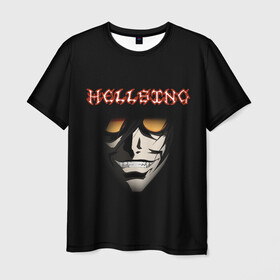 Мужская футболка 3D с принтом Алукард (Hellsing) , 100% полиэфир | прямой крой, круглый вырез горловины, длина до линии бедер | алукард | вампир | клыки | надпись | очки | хеллсинг