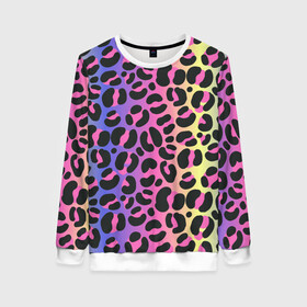 Женский свитшот 3D с принтом Neon Leopard Pattern , 100% полиэстер с мягким внутренним слоем | круглый вырез горловины, мягкая резинка на манжетах и поясе, свободная посадка по фигуре | africa | afrika | gradient | summer | tropical | африка | африканский узор | градиент | леопард | леопардовый узор | лето | неон | неоновое свечение | паттерт | пятна | разные цвета | саванна | тропики | тропический узор