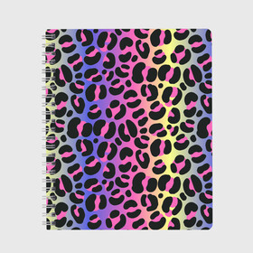 Тетрадь с принтом Neon Leopard Pattern , 100% бумага | 48 листов, плотность листов — 60 г/м2, плотность картонной обложки — 250 г/м2. Листы скреплены сбоку удобной пружинной спиралью. Уголки страниц и обложки скругленные. Цвет линий — светло-серый
 | africa | afrika | gradient | summer | tropical | африка | африканский узор | градиент | леопард | леопардовый узор | лето | неон | неоновое свечение | паттерт | пятна | разные цвета | саванна | тропики | тропический узор