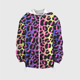 Детская куртка 3D с принтом Neon Leopard Pattern , 100% полиэстер | застежка — молния, подол и капюшон оформлены резинкой с фиксаторами, по бокам — два кармана без застежек, один потайной карман на груди, плотность верхнего слоя — 90 г/м2; плотность флисового подклада — 260 г/м2 | Тематика изображения на принте: africa | afrika | gradient | summer | tropical | африка | африканский узор | градиент | леопард | леопардовый узор | лето | неон | неоновое свечение | паттерт | пятна | разные цвета | саванна | тропики | тропический узор