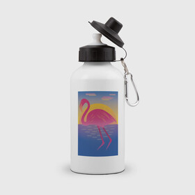 Бутылка спортивная с принтом Фламинго , металл | емкость — 500 мл, в комплекте две пластиковые крышки и карабин для крепления | закат | море | небо | облака | птица | солнце | фламинго
