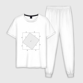 Мужская пижама хлопок с принтом Теорема Пифагора , 100% хлопок | брюки и футболка прямого кроя, без карманов, на брюках мягкая резинка на поясе и по низу штанин
 | Тематика изображения на принте: алгебра | геометрия | гик | график | евклидова геометрия | математика | пифагор | схема | теорема