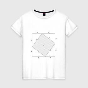 Женская футболка хлопок с принтом Теорема Пифагора , 100% хлопок | прямой крой, круглый вырез горловины, длина до линии бедер, слегка спущенное плечо | алгебра | геометрия | гик | график | евклидова геометрия | математика | пифагор | схема | теорема