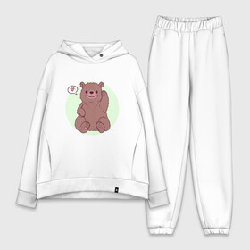 Женский костюм хлопок Oversize с принтом Медведь махает ,  |  | animals | животное | зверь | зелёный круг | медведь | медведь махает | сердечко