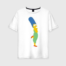 Женская футболка хлопок Oversize с принтом Мардж Симпсон , 100% хлопок | свободный крой, круглый ворот, спущенный рукав, длина до линии бедер
 | Тематика изображения на принте: marge simpson | жена гомера симпсона | мардж | мардж симпсон | симпсоны