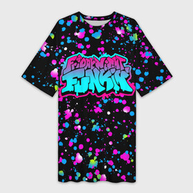 Платье-футболка 3D с принтом FRIDAY NIGHT FUNKIN NEON ,  |  | dance | friday night funk | friday night funkin | music | the boyfriend | the girlfriend | trash | бойфренд | гёрлфренд | граффити | игры | кликеры | музыка | танцы | треш