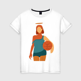 Женская футболка хлопок с принтом Красивая девушка с мячом. , 100% хлопок | прямой крой, круглый вырез горловины, длина до линии бедер, слегка спущенное плечо | баскетбол | векторная графика | девушка | день рождения | подарок | подарок парню