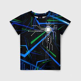 Детская футболка 3D с принтом TECH , 100% гипоаллергенный полиэфир | прямой крой, круглый вырез горловины, длина до линии бедер, чуть спущенное плечо, ткань немного тянется | cyberpunk | будущее | киберпанк | компьютер | линии | пк | процессор | сердце | технология