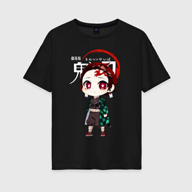Женская футболка хлопок Oversize с принтом Kamado Tanjirou Kimetsu no Yaiba , 100% хлопок | свободный крой, круглый ворот, спущенный рукав, длина до линии бедер
 | demon slayer | kamado | kimetsu no yaiba | nezuko | tanjiro | аниме | гию томиока | зеницу агацума | иноске хашибира | камадо | клинок | корзинная девочка | манга | музан кибуцуджи | незуко | рассекающий демонов | танджиро