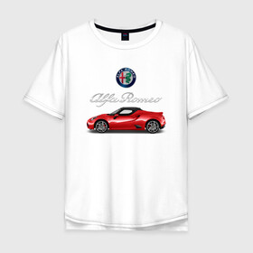 Мужская футболка хлопок Oversize с принтом ALFA ROMEO , 100% хлопок | свободный крой, круглый ворот, “спинка” длиннее передней части | alfa romeo | car | sport | машина | скорость