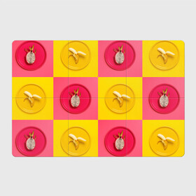 Магнитный плакат 3Х2 с принтом фрукты шахматы , Полимерный материал с магнитным слоем | 6 деталей размером 9*9 см | 3d | банан | вкусняшки | еда | желтый | клетка | розовый | фрукты