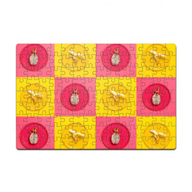 Пазл магнитный 126 элементов с принтом фрукты шахматы , полимерный материал с магнитным слоем | 126 деталей, размер изделия —  180*270 мм | 3d | банан | вкусняшки | еда | желтый | клетка | розовый | фрукты