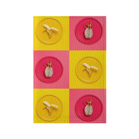 Обложка для паспорта матовая кожа с принтом фрукты шахматы , натуральная матовая кожа | размер 19,3 х 13,7 см; прозрачные пластиковые крепления | 3d | банан | вкусняшки | еда | желтый | клетка | розовый | фрукты