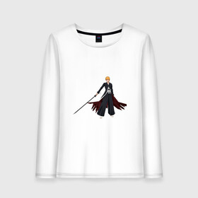 Женский лонгслив хлопок с принтом Ичиго Куросаки , 100% хлопок |  | anime | bleach | hero | ichigo kurosaki | manga | блич | герой | ичиго куросаки