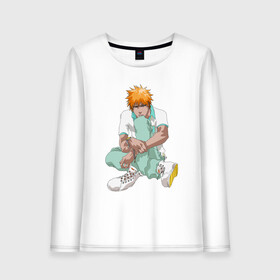 Женский лонгслив хлопок с принтом Ичиго , 100% хлопок |  | anime | bleach | hero | ichigo kurosaki | manga | блич | герой | ичиго куросаки